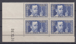 Pasteur  N° 333 - Coin Daté Du 26 - 10 - 36 * *    - Cote :  250 € - 1930-1939