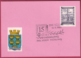 Österreich MNr. 859 Sonderstempel 14. 11. 1965 Mödling, 15 Jahre Jugendgruppe Phil. Verein - Storia Postale