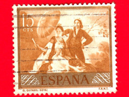 SPAGNA - Usato - 1958 - Giornata Del Francobollo -  El Quitasol - Parasole - Dipinto Di Goya - 15 - Gebraucht