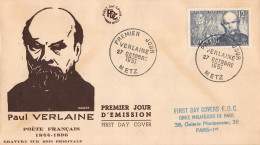 FDC - Le Poète Paul Verlaine - 27/10/1951 Metz - 1950-1959