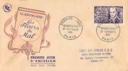 FDC - Le Poète Charles Baudelaire - 27/10/1951 Paris - 1950-1959