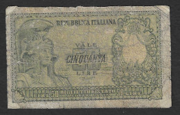 Italia - Banconota Circolata Da 50 Lire "Italia Elmata" P-91a - 1951 #17 - 50 Lire