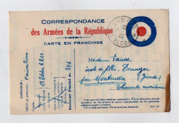 TB 4696 - MILITARIA - Carte En Franchise Militaire - Soldat Pierre FAIVRE, RR11 SP 306 Pour Mme FAIVRE à DONNEZAC - Covers & Documents