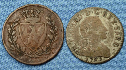 Italian States • Lot 2x • Sardinia 5 Centesimi 1826 • Savoy 20 Soldi 1795 • Sardaigne / Savoie / Italy Italie • [24-422] - Monedas Feudales