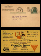 ESTADOS UNIDOS USA CHICAGO 1930 ENTERO POSTAL PUBLICIDAD FUEL CARBON COAL COKE MINERAL - Minerali