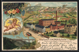 Lithographie Foche Bei Solingen, Engelswerk C. W. Engels Stahlwarenfabrik & Versandgeschäft, Kaiser Wilhelm Brücke  - Solingen