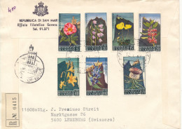 San Marino Registered FDC 12-1-1967 FLOWERS Complete Set Of 7 Sent To Switzerland - FDC