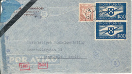 Portugal Air Mail Cover Sent To Sweden 19-12-1942 Air Mail Stamps The Cover Is Damaged In The Left Side - Brieven En Documenten