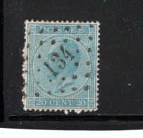 Tres Claire Cachet A Points  " 134 "  ( Fraiture )  Sur 20 C. Tres Bon Etat , Rare   #1562 - 1865-1866 Profile Left