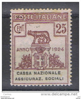REGNO:  1924  CASSA  NAZ. ASSICURAZ. SOCIALI  -  25 C. LILLA  BRUNO  S.G. -  SASS. 26 - Franchise