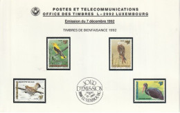 LUXEMBOURG - Timbres De Bienfaisance - Oiseaux Menacés - Emission Du 7.12.1992 - Lot 4 Timbres + 1 Enveloppe 1er Jour - Ongebruikt