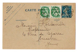 TB 4703 - 1926 - Entier Postal - M. HENNEQUIN, Professeur à SCEAUX Pour M. HORLAVILLE, Professeur à AUXERRE - Cartes Postales Types Et TSC (avant 1995)