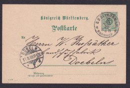 Altdeutschland K1 Esslingen Königreich Baden Württemberg Ganzsache Bahnpost - Postal  Stationery