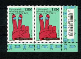 ANDORRE ANDORRA  Bureau Français 2 Timbres à 1,28 €  COVID 19 Hommage Aux Soignants Coin Feuille ** MNH Gomme Sup. LUXE - Unused Stamps