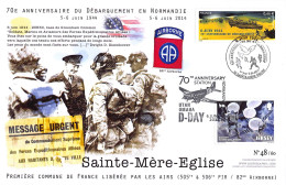 FDC FRANCE-JERSEY 70 ANS D-DAY, 82ND AIRBORNE STE-MÈRE-EGLISE - WW2