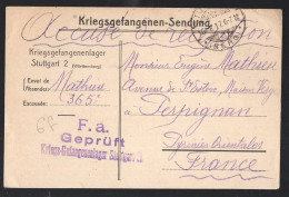 Stuttgart Kriegsgefangenen Sendung 1917  (PPP46835) - Courriers De Prisonniers