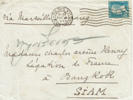 Tarifs Postaux Etranger Du 01-08-1926 (22) Pasteur N° 181 1,50 F. Lettre 20 G. Pour SIAM RARE RARE 30-04-1930 - 1922-26 Pasteur