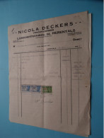 NICOLA DECKERS Vrachtvoerder Liersesteenweg 34 HERENTALS >> 1943 ( Zie Scans ) 4 Facturen Met TAX Zegels ! - 1900 – 1949