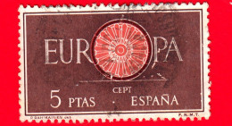 SPAGNA  - Usato - 1960 - EUROPA - Ruota A Raggi - Con O Come Una Ruota - 5 - Used Stamps