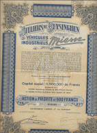 ATELIERS DE BUYSINGHEN VEHICULES INDUSTRIELS MIESSE -BELGIQUE - ACTION DE PRIORITE DE 500 FRS -ANNEE 1931 - Auto's