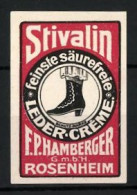 Reklamemarke Stivalin - Feinste Säurefreie Ledercreme, F. P. Hamberger GmbH, Rosenheim, Frauenstiefel  - Cinderellas