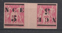 NOUVELLE-CALEDONIE - 1883 - N°YT. 7c - Type Sage 5 Sur 75c Rose - Paire INTERPANNEAU Tête-bêche - Neuf Luxe ** / MNH - Unused Stamps