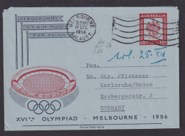 Melbourne Australien Luftpost Ganzsache Olympia 1956 Karlsruhe Baden - Sammlungen