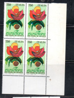 ITALIA REPUBBLICA ITALY REPUBLIC 1991 MANIFESTAZIONE EUROFLORA FIERA DI GENOVA FAIR FLORA QUARTINA ANGOLO DI FOGLIO MNH - 1991-00: Neufs