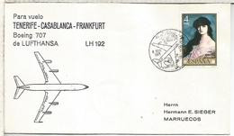 CC PRIMER VUELO TENERIFE CASABLANCA 1971 AL DORSO LLEGADA - Lettres & Documents