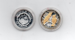 LIBERIA $10 2004 INDONESIE COCKATOO SILVER PROOF MET 24 KT GOUD EN DIAMANT IN OGEN ZEER KLEINE OPLAGE - Liberia