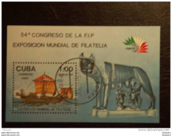 Cuba 1985 Expo Italia '85 Galère Romaine Yv BF 90 O - Blocks & Sheetlets