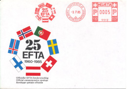 Switzerland Cover With Red Meter Cancel Geneve 3-7-1985 EFTA 25th Anniversary With Nice FLAG Cachet - Briefe U. Dokumente