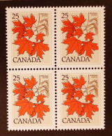 Canada 1977 MNH Sc #719**  4 X 25c Block, Sugar Maple - Ongebruikt