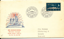 Norway Ship Cover M/S SAGAFJORD Maiden Voyage OSLO - NEW YORK 2-10-1965 Posted On Board Sent To Denmark - Cartas & Documentos