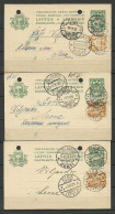 LETTLAND Latvia O 1925 Riga Ganzsachen Postal Stationery Cards, Sent To Estonia Viljandi, 3 Pcs. - Lettonie