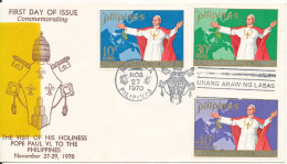 Philippines FDC 27-11-1970 Pope Johannes Paul VI Visit To The Philippines Complete Set Of 3 With Cachet - Filipinas