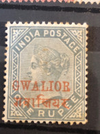 SG 15   1 Rupee Slate With Red Overprint MH* - Gwalior