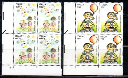 ITALIA REPUBBLICA ITALY REPUBLIC 1991 CONVENZIONE SUI DIRITTI SULL'INFANZIA SERIE SET QUARTINA ANGOLO DI FOGLIO MNH - 1991-00: Mint/hinged