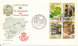 Spanish Andorra FDC 31-3-1978 50th Anniversary Spanish Mail 4 Stamps From A Minisheet On Cover With Cachet - Lettres & Documents