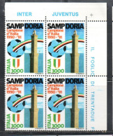 ITALIA REPUBBLICA ITALY REPUBLIC 1991 LO SCUDETTO ALLA SAMPDORIA CAMPIONE DI CALCIO QUARTINA ANGOLO DI FOGLIO MNH - 1991-00: Mint/hinged
