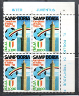 ITALIA REPUBBLICA ITALY REPUBLIC 1991 LO SCUDETTO ALLA SAMPDORIA CAMPIONE DI CALCIO QUARTINA ANGOLO DI FOGLIO MNH - 1991-00: Neufs