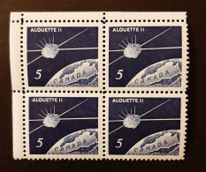 Canada 1966 MNH Sc #445**  4 X 5c Block, Alouette II - Unused Stamps