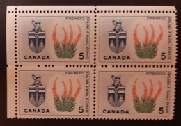 Canada 1964 MNH Sc #428**  4 X 5c Block, Floral Emblems, Yukon - Unused Stamps