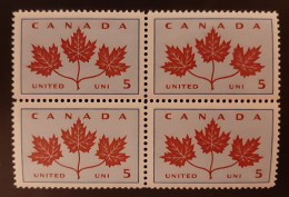 Canada 1964 MNH Sc #417**  4 X 5c Block, Floral Emblems, Maple Leaf Unity - Neufs