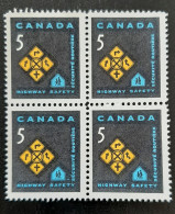 Canada 1966 MNH Sc #447**  4 X 5c Block, Highway Safety, With Davac Gum - Nuevos