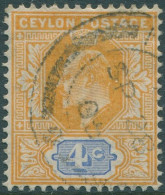 Ceylon 1904 SG279 4c Orange-yellow And Ultramarine KEVII Mult Crown CA Wmk FU (a - Sri Lanka (Ceilán) (1948-...)