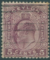 Ceylon 1908 SG289 5c Deep Purple KEVII Mult Crown CA Wmk #3 KEVII FU (amd) - Sri Lanka (Ceilán) (1948-...)