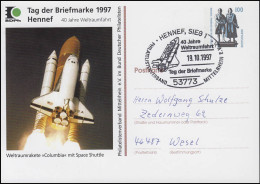 Privat-Postkarte Space Shuttle Columbia, SSt Hennef Weltraumfahrt 19.10.97 - Privatumschläge - Ungebraucht