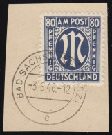 34aCz AM-Post 80 Pf Marke Auf Bedarfsbriefstück Bad Sachsa, Befund Wehner BPP, O - Used