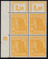 952 DZ Freimarke 25 Pf. Eckrand Oben Links F.11 Mit Druckerzeichen 2 Neg ** - Mint